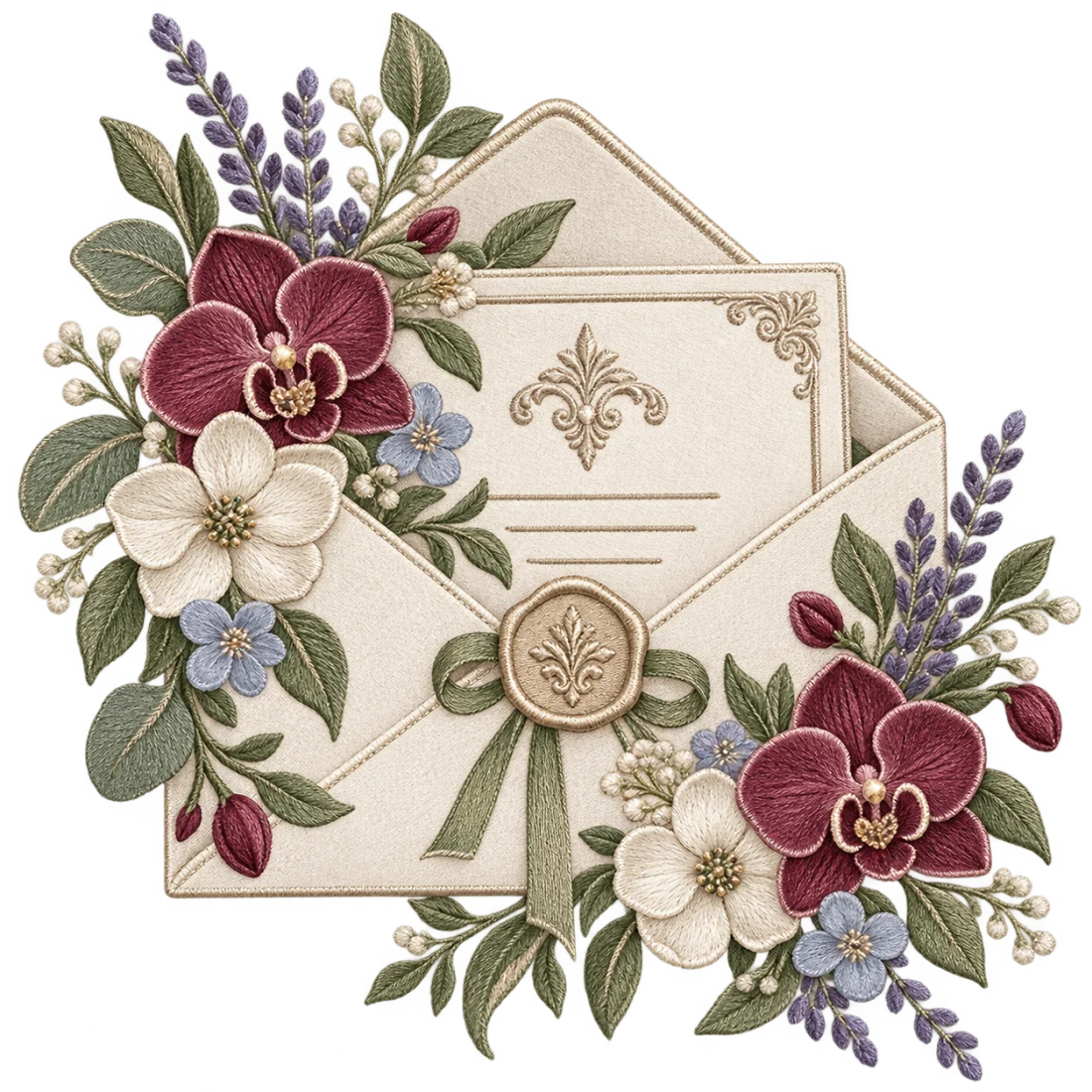 Envelope com flores bordadas
