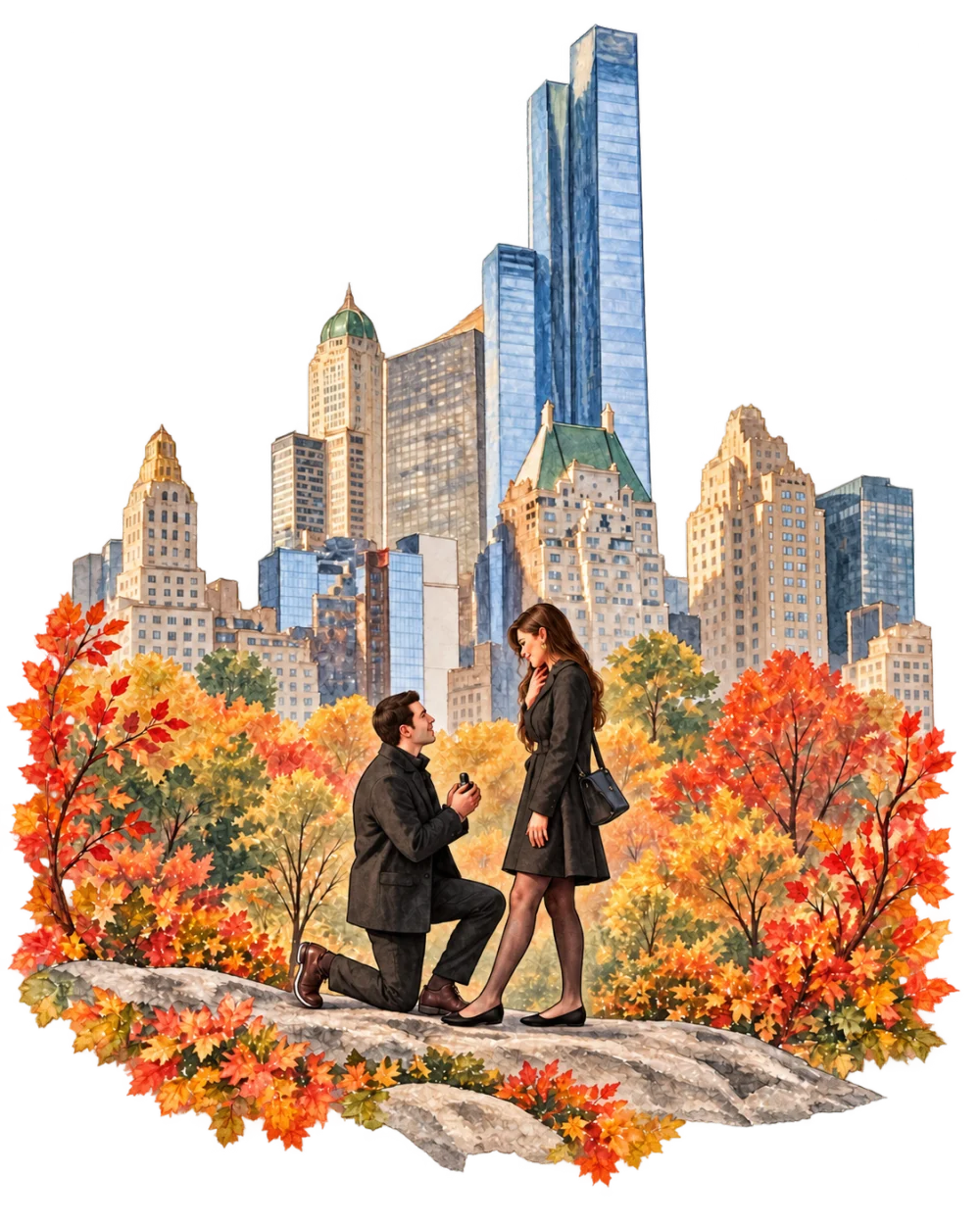 O pedido de casamento no Central Park, bordado